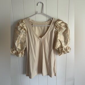 Anthropologie Beige Tee with Puff Sleeves
